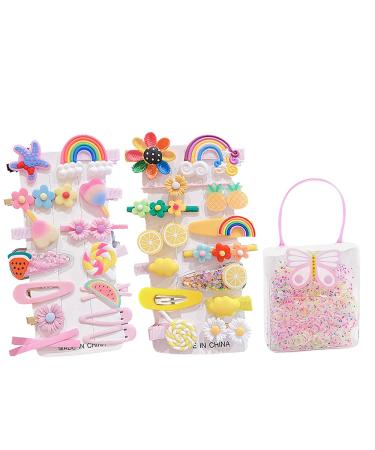 Haoh 28 pieces of hair clips girl with 800 pieces of elastic hair tie children sweet hair clips colorful flowers and rainbow hair clips for baby and girls fine and long hair 28 pieces - pink + yellow