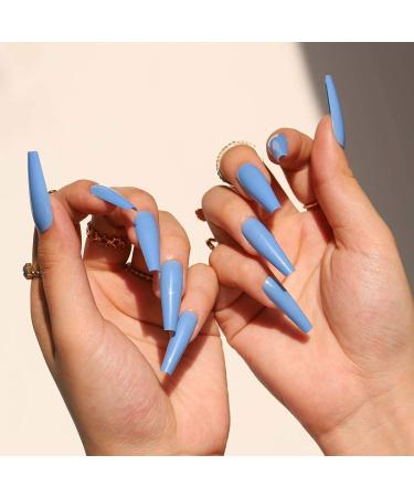 Buy Sethain Shiny Blue Ballerina False Nails - Long Coffin Press On Nails for Women & Girls | International Shipping Available - Buy Online on GoSupps.com