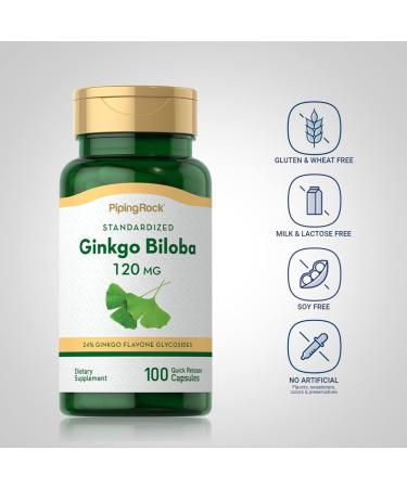Piping Rock Ginkgo Biloba Supplements 120mg | 100 Capsules | Standardized Extract | Non-GMO Gluten Free - Buy Online on GoSupps.com