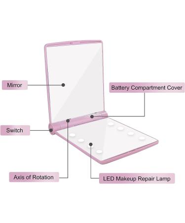 YUNYILAN Compact LED Lighted Makeup Mirror - Handheld & Portable for Travel (Pink-B) - Buy Online on GoSupps.com