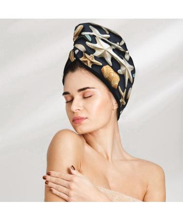 Seashell Starfish Coral Velvet Dry Hair Cap | Unisex Wet Towel Wrap for Bath Pool Parties & Beach - Buy Online on GoSupps.com