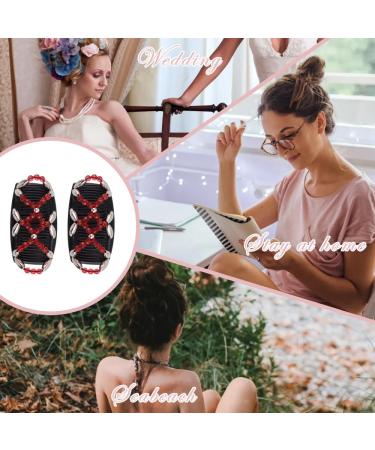 Kytpyi 2-Piece Hair Comb & Clips Set - Stretchy Red Hair Accessories for Thick & Fine Hair Durable Double Comb with Pearls for Women & Girls DIY Hairstyles - Buy Online on GoSupps.com