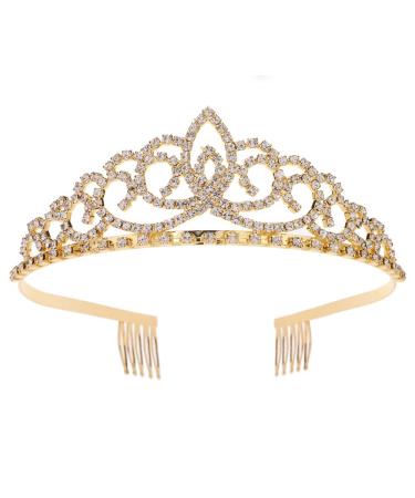 Royal Crystal Tiara Crowns Hair Jewelry Wedding Pageant Bridal Princess Headband Gift, Gold