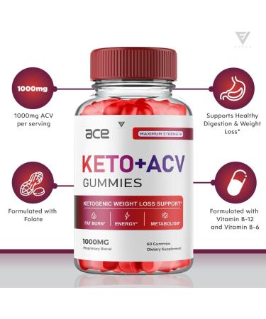 (2 Pack) Ace Keto ACV Gummies - Advanced Weight Loss with Apple Cider Vinegar - Oprah Winfrey Approved - 525mg Keto+ACV Blend with Beet Root & Vitamin B12 (120 Gummies - Buy Online on GoSupps.com