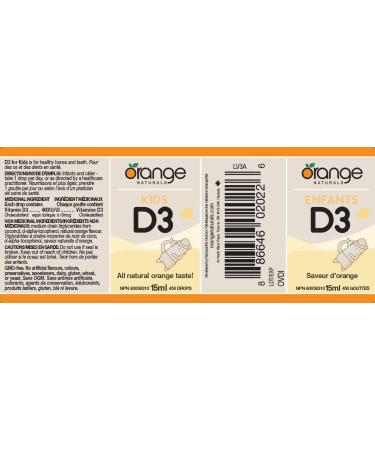 Orange Naturals - Vitamin D3 Drops - Liquid Natural Orange Flavour- 400IU for Kids - 15ml - Cholecalciferol Vitamin D3 Liquid Drops - Bone Health Teeth Health & Immune System Support - Buy Online on GoSupps.com
