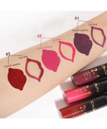 3Pcs Black Red Matte Lip Liner Pencil and Liquid Lipstick Set - Long Lasting & Waterproof 24-Hour Wear in Dark Red, Purple, Rose Pink - Original Matte Lipstick Set for Women - Buy Online on GoSupps.com