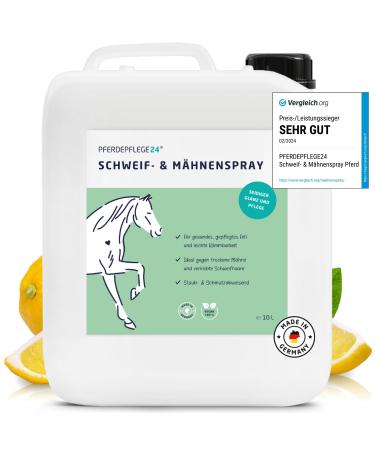 Horse care24 Schweif and mane spray for horses 10L - comparison winner - brilliant shine easy combability & healthy fur - mane and tail spray for horses in 5 sizes 10 liters canister