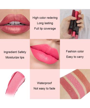 3 Colors Moisture Smooth Longwear Lipstick Set - Matte Finish Lip Crayon Pack for Makeup Collection - Waterproof Velvet Lip Gloss Stain - Nourishing Formula (01# 04# 07#) - Buy Online on GoSupps.com