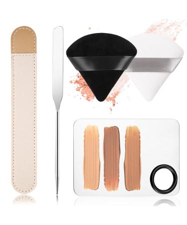 Picasso Makeup Spatula Foundation Spatula Foundation Palette Make Up Spatula Tool Mixing Nail Art Palette Beauty Skincare Cosmetic Spatula Makeup Tools (Spatula+Palette+2 Pcs Powder Puff)