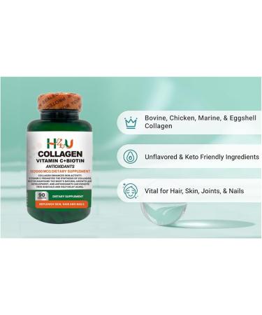 H4U Advanced Collagen with Vitamin C and Biotin Provides Support for Healthy Skin Hair and Nails for Both Women and Men. This Product is Non-GMO Halal and Free from Gluten and Soy 90 Tablets. - Buy Online on GoSupps.com