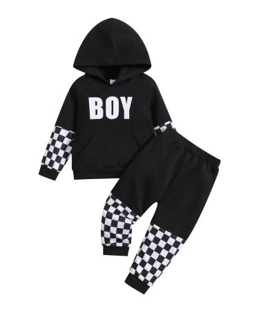 Borlai Kids Baby Boy Hooded Clothes Set Dinosaur Letter Sweatshirt Pullover Camouflage Pants Tracksuit Set 4-5 Years Black a