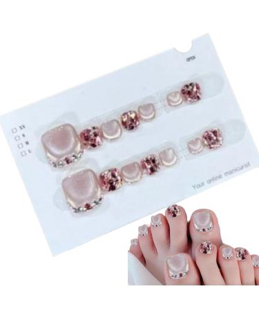 Youany Glossy Toe Nails | Glitter Press On Toe Nails - Sparkling Cat's Eye Glossy Fake Toe Nails Fake Toe Nails for Summer for Women Girls
