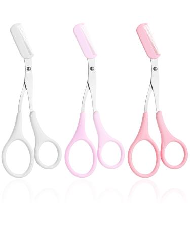 Eyebrow Scissors for Women Eyebrow Trimmer Scissors with Comb Eyebrow Shaping Cut Comb Scissors Non Slip Finger Grips Hair Removal Beauty Accessories for Men Women (Pink White Light Purple)