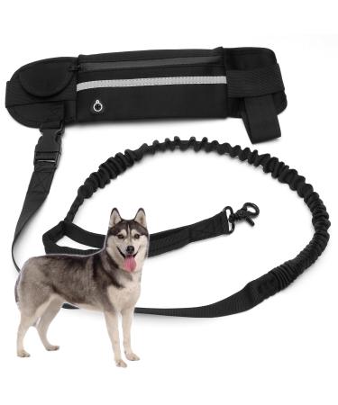 POXIAOER Hands Free Dog Lead Dog Lead for Running Walking Dog Walking Belt Adjustable Waist Belt Dog Walking Bag Dog Running Lead 68" Extendable(Black)