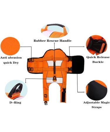 Wallpage Dog Lifeguard Vest - Classic Stripes Adjustable Tear-Resistant Strong Rescue Handle for Swimming & Boating - Orange M (Chest Girth: 53-65cm) - Buy Online on GoSupps.com
