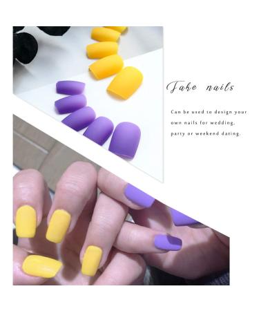 Sethain Square Press-On False Nails - Yellow & Purple Short 24 Complete Cover Tips for Women & Girls - International Shipping Available - Buy Online on GoSupps.com