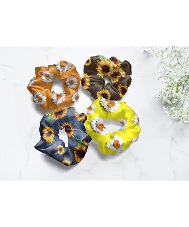 WIRESTER Satin Hair Scrunchies Set - Sunflowers Daises Pattern | Soft Silk Hair Ties for Women Girls - Buy Online on GoSupps.com