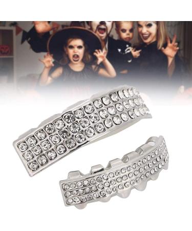 Iced Out Diamond Teeth Grillz Set for Men Women Plating Hip Hop Gold Grills for Your Teeth Teeth Jewelry and Accessories for Halloween Party Show Silver - Buy Online on GoSupps.com