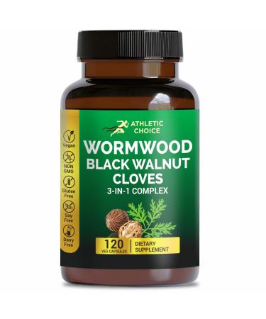 Athletic Choice Wormwood Black Walnut Clove Complex 3-in-1 Formula with Sweet Wormwood Extract 120 Veggie Capsules Non-GMO & Gluten-Free Herbal Supplement for Adults