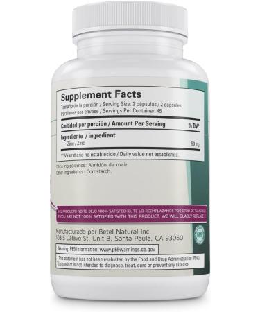 Betel Natural Premium Zinc Supplement - 50mg, 90 Capsules - Buy Online on GoSupps.com