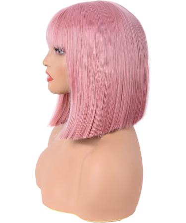 MapofBeauty 12 Inch/30 cm Straight Bob Flat Bangs Short Colorful Synthetic Hair Cosplay Party Wig (Rouge Pink) - Buy Online on GoSupps.com