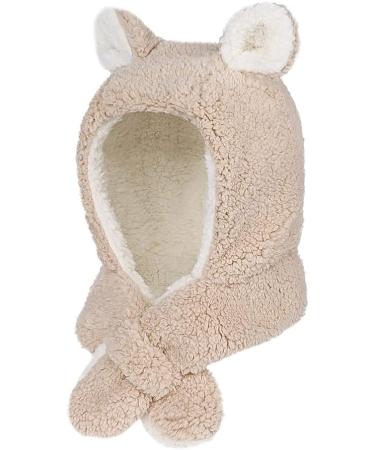 Kids 2 in 1 Winter Hoodie Scarf Set | Toddler Thermal Balaclava Hat | Fleece Lined Hat Scarves for Boys Girls 6 Months-4 Years - Beige - Buy Online on GoSupps.com
