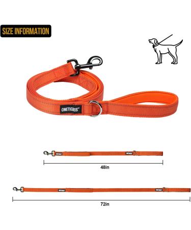 OneTigris Double Dog Leash with Reflective Stripes - 182cm Orange | Durable & Adjustable for Safe Walks - Buy Online on GoSupps.com