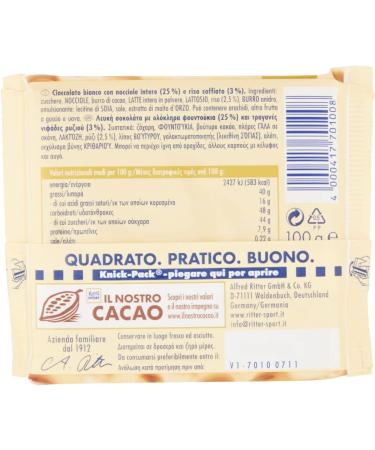  Italian Gourmet E.R. Ritter Sport Special Nuts Bianco con Nocciole Intere White chocolate with whole hazelnuts and puffed rice 100 g - Buy Online on GoSupps.com