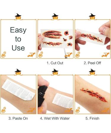 Halloween Temporary Tattoos Blood Wound Bleeding Scar for Halloween Makeup Zombie Makeup Party Cosplay Costume Looks Real on Face and Body Face Decals Prank Zombies Party Supplies Halloween - Buy Online on GoSupps.com