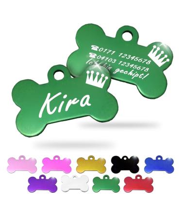 Ibera Gifts - Personalized trailers for small to medium -sized dogs and cats in bone shape - engraving dog brand collar dog neck band Name personalized dog (green crown) crown green