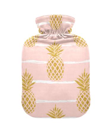 Heat bottle with cover 1 l of durable warm-up bag for hand feet shoulder and neck pain cramps heating press and heat therapy pattern made of pink striped summer mananas gold style