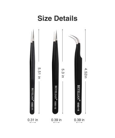BEYELIAN Eyelash Extension Tweezers Set - 3 Professional Isolation & Volume Lash Tweezers in Black - Buy Online on GoSupps.com