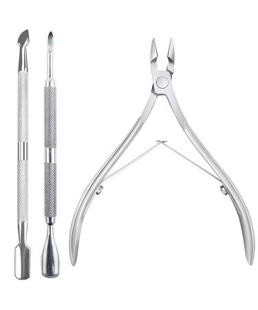 3 PCS Cuticle Nippers Pusher Professional Stainless Steel Cuticle Clipper Durable Cutter Trimmer Pedicure Manicure Tools Nail Tools Set