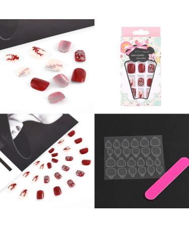 Sethexy Christmas Red Snowflake Short Acrylic Nails - 24pc Complete Cover Fingernail Art Tips for Women & Girls - Buy Online on GoSupps.com