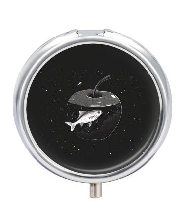 Pill Box Pill Case 3 Compartment Travel Pill Box There is Water in It Printing Small Pill Box Portable Medicine Pill Case Pill Organizer for Purse & Pocket for Travel Handbag (Round)