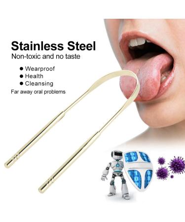 Premium 304 Stainless Steel Tongue Scraper - Fresh Tongue Cleaner for Adults & Children (Gold) - Best Oral Hygiene Tool - Buy Online on GoSupps.com