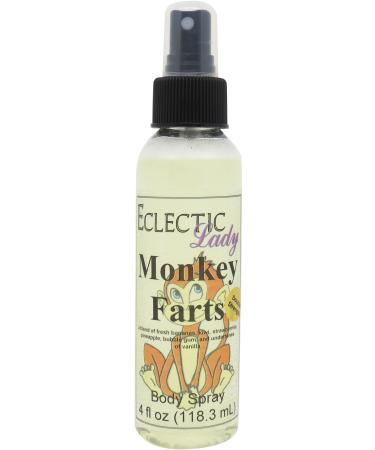 Monkey Farts Body Spray (Double Strength) 4 ounces Body Mist for Women with Clean Light & Gentle Fragrance Long Lasting Perfume with Comforting Scent for Men & Women Cologne with Soft Subtle 4 Fluid Ounces (Double Strength)