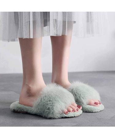 Black Fluffy Sliders Faux Fur Fluffy Slippers Women Slippers Fashion Ladies Shoes Furry Flip Flops Fur Slides with Arch Support Female Flat Sandals Autumn Slides for Indoor Outdoor (D 24.5CM) (C 24 C 24.5CM - Buy Online on GoSupps.com