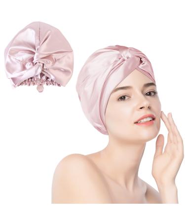 Arqumi 1 Pack Double-Layer Satin Hair Bonnet for Women  Large Sleep Bonnet  Adjustable Drawstring Sleep Cap for Long Hair Curler Hair Short Hair  Pink