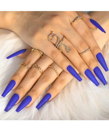 Sethain Matte Ballerina False Nails Blue Pure Fake Nail Long Full Cover Coffin Press on Nails for Women and Girls (Dark Blue) - Buy Online on GoSupps.com