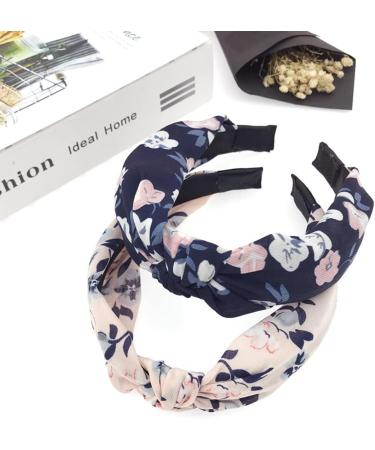 scicent Alice Bands Adult Women 2 Pieces Knot Headband Fashion Floral Fabric Hairband Elastic Hair Band Hair Accessories for Girls (Navy+White Pink) 1909 - Buy Online on GoSupps.com