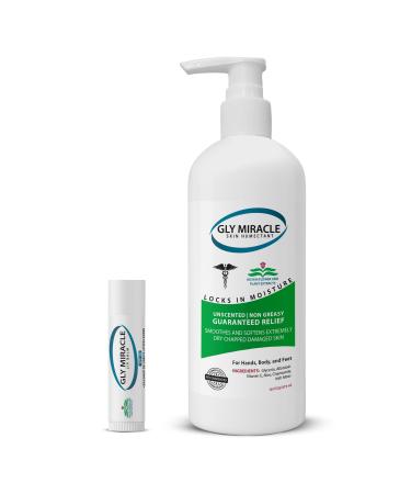 Skin Humectant Hand & Body Lotion Extreme Hydration for Dry Cracked Irritated Skin Non- Greasy Unscented 2 Piece Bundle Includes One (1) 16 oz Pump Bottle & (1) Unflavored Lip Balm Unscented and Unflavored