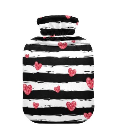 Hearts Valentine's Day Hot Water Bottle with Cover Hot Water Bottles for Pain Relief Hot Water Bag Heating Bag for Period Cramps 1L