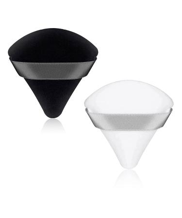 Powder Puff Face Triangle Makeup Puff 2 Pcs Setting Powder Puffs for Pressed Powder Large Soft Under Eye Make Up Sponges With Strap For Body Eyes Cosmetic Foundation Wet Dry Makeup (White Black)