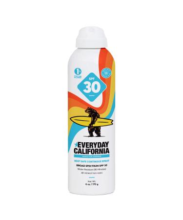  Everyday California  SPF 30 Reef Safe Mineral Spray Sport Sunscreen - Water Resistant Zinc Sunblock Free of Oxybenzone  Octocrylene & Octinoxate - Coral Reef Friendly UVA/UVB Broad Spectrum Sunscreen & Protector (6oz)