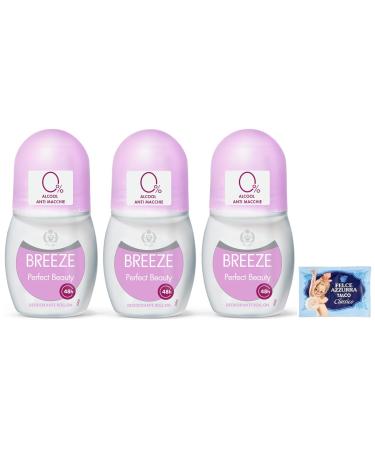 Felce Azzurra BREEZE Perfect Beauty 3-Pack Roll-On Air Fresheners 50ml + 1 Free Pack of Blue Fern Talcum Powder 100g Envelope