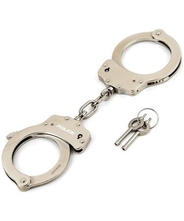 POLICE Handcuffs Double Lock Steel Professional Law Enforcement Heavy Duty Metal - Silver