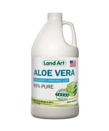 Pure Aloe Vera Juice Unflavored - Cold-Processed - Inner Filet from Organic Fresh Leaves from Texas - Gastrointestinal Disorders Aid- 64 fl oz 64 Fl Oz (Pack of 1)