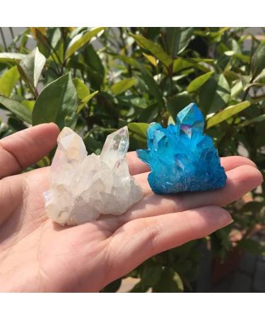 2 Pieces 60g Angel Crystal Cluster Blue and White Natural Titanium Coated Gemstone Quartz Cluster Home Decor Stones - Buy Online on GoSupps.com