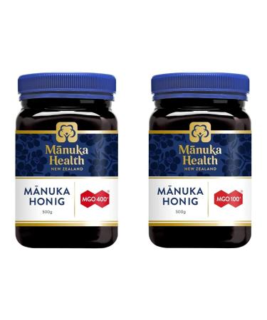 Manuka Health - Manuka Honig MGO 400+ 100% pure from New Zealand with certified methylglyoxal content 500G (1 Pack) & Manuka Health Active Manuka -Honig MGO 100+ 1 x 500 g) 41984 500 G (1 SPACK) Bundle with Manuka honey 500 g